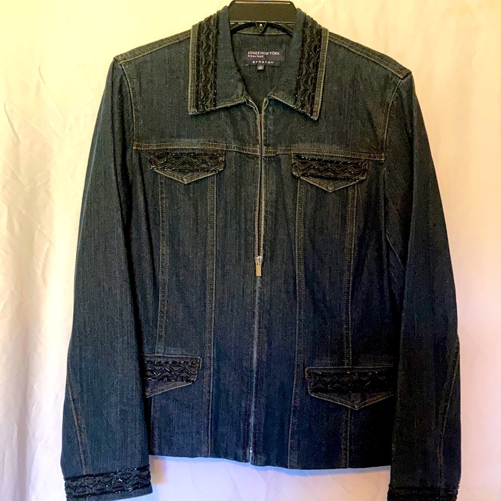 Jones New York Blue Jean Jacket with Beaded Detail